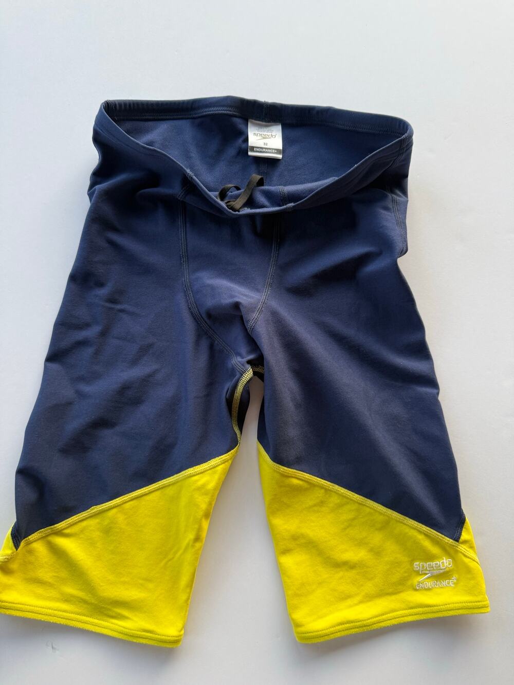 Speedo Endurance+ Men's Jammer Swimsuit Navy Yellow Size 32